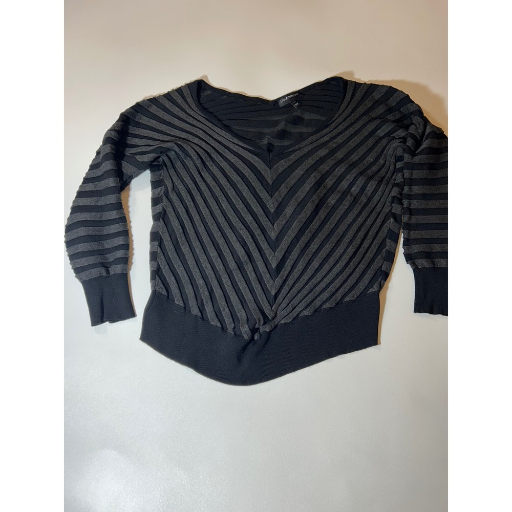 Lane Bryant V-Neck Sweater Womens 26/28 Black Grey Striped Excellent Knit Top